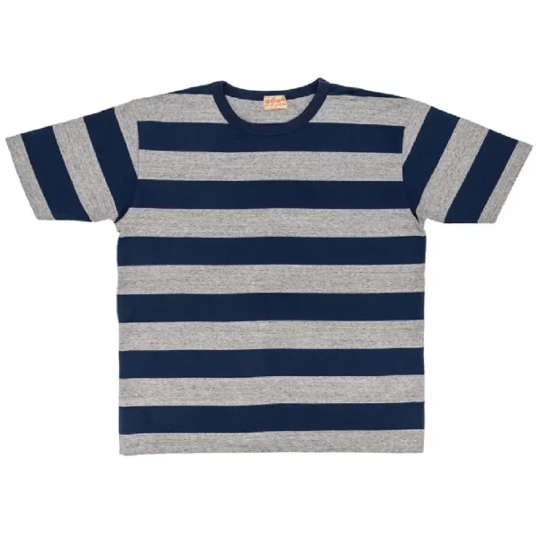 Whitesville Border Stripe T-Shirt Navy Gray Fabric