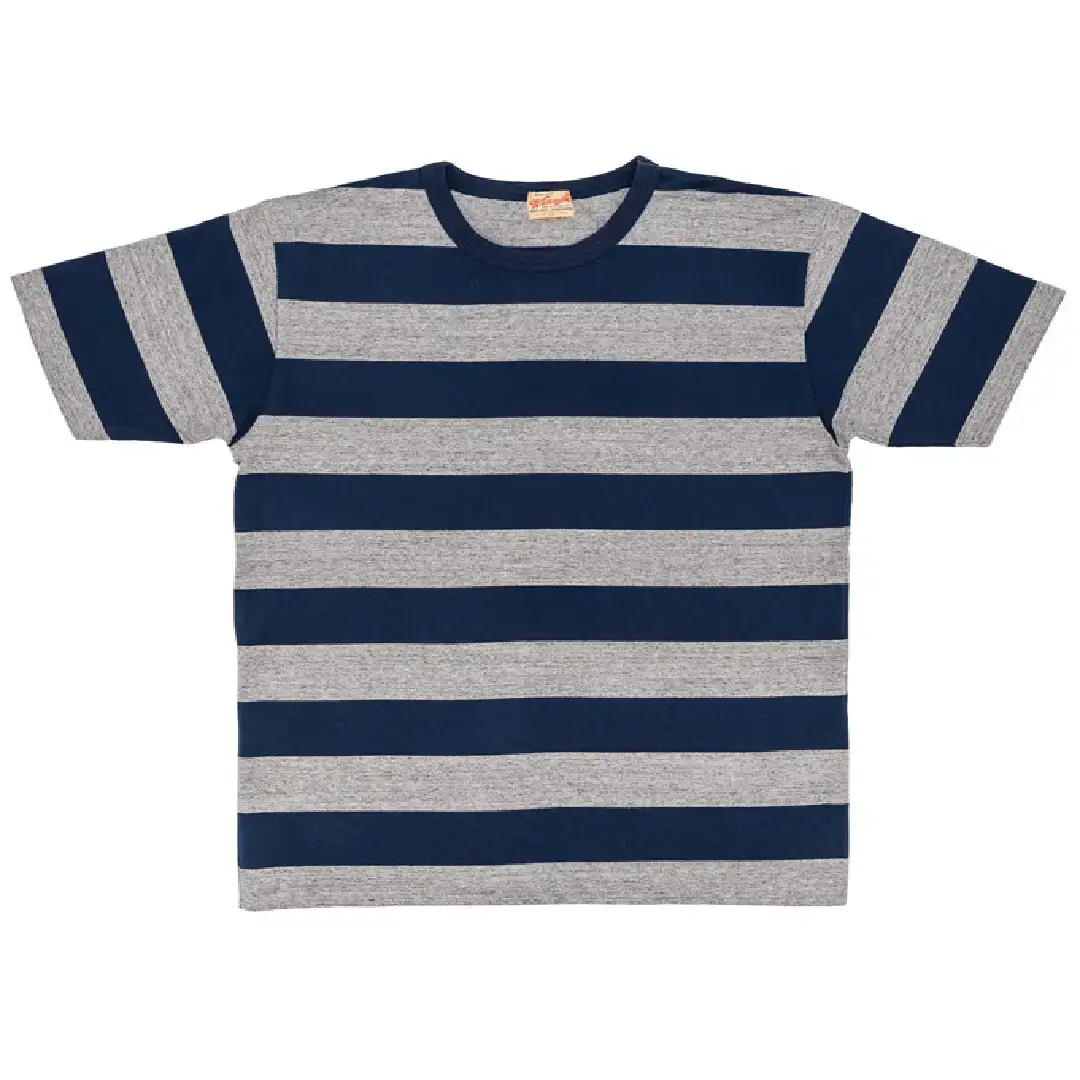 Whitesville Border Stripe T-Shirt Navy Gray Fabric