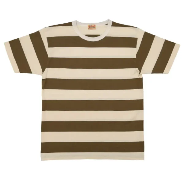 Whitesville Border Stripe T-Shirt Olive Natural Front