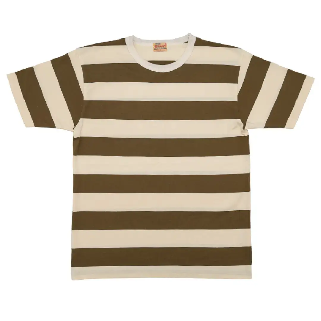 Whitesville Border Stripe T-Shirt Olive Natural Front