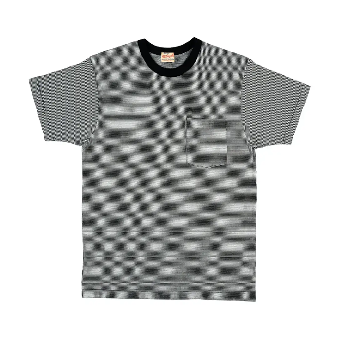 Whitesville Heavyweight Pocket T-Shirt Fine Line Black White Front