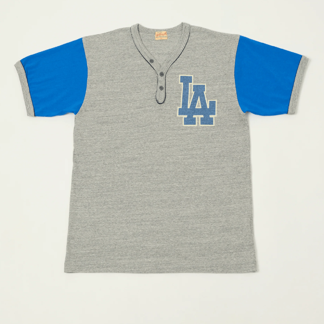 Whitesville 'Los Angeles' Baseball Henley T-Shirt - Heather Grey Front View