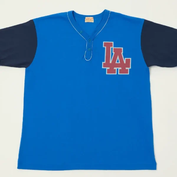 Whitesville Los Angeles Baseball Henley T-Shirt Royal Blue Front